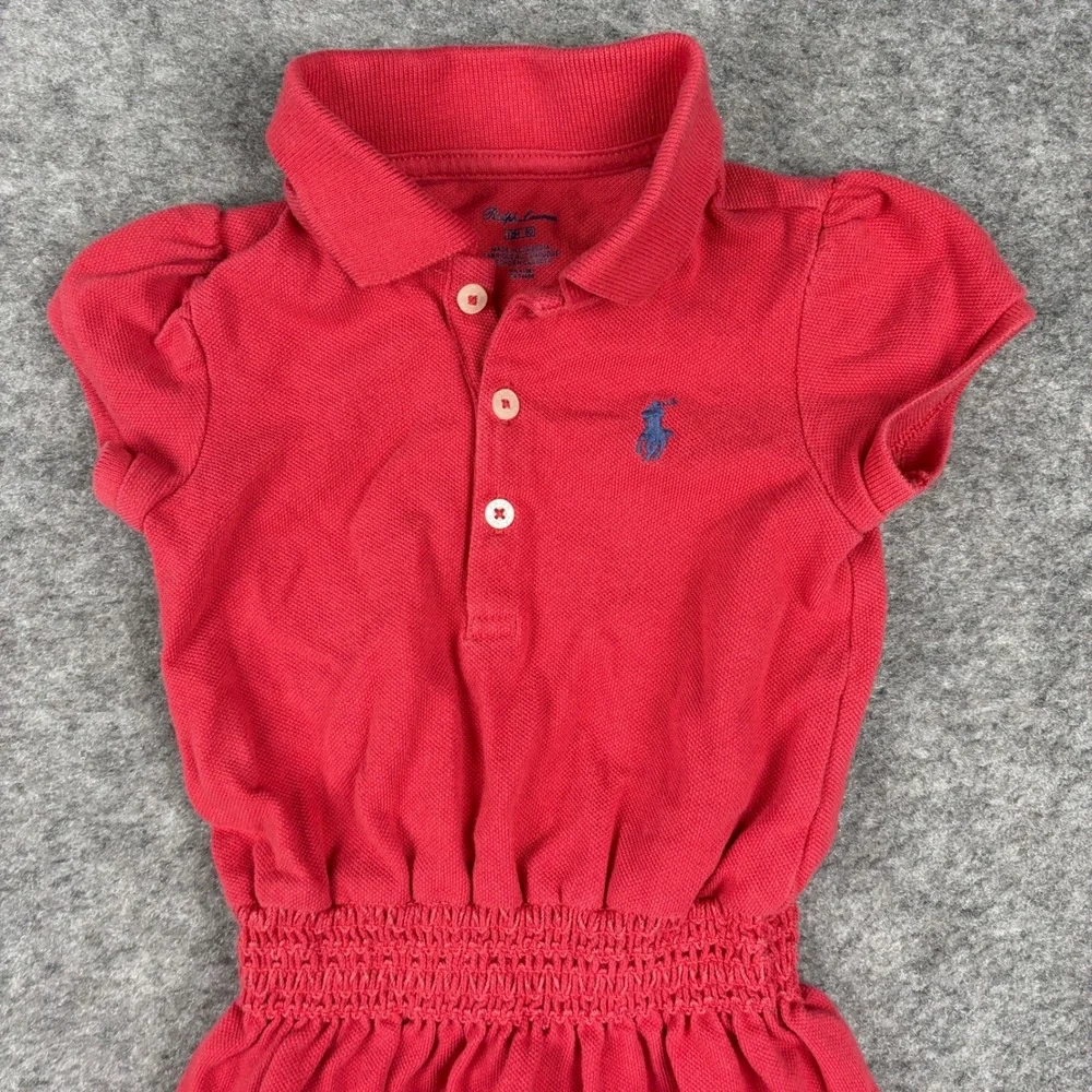 Ralph Lauren Polo Dress Girls 12 Months Red Short Sleeve Smocked Waist Logo